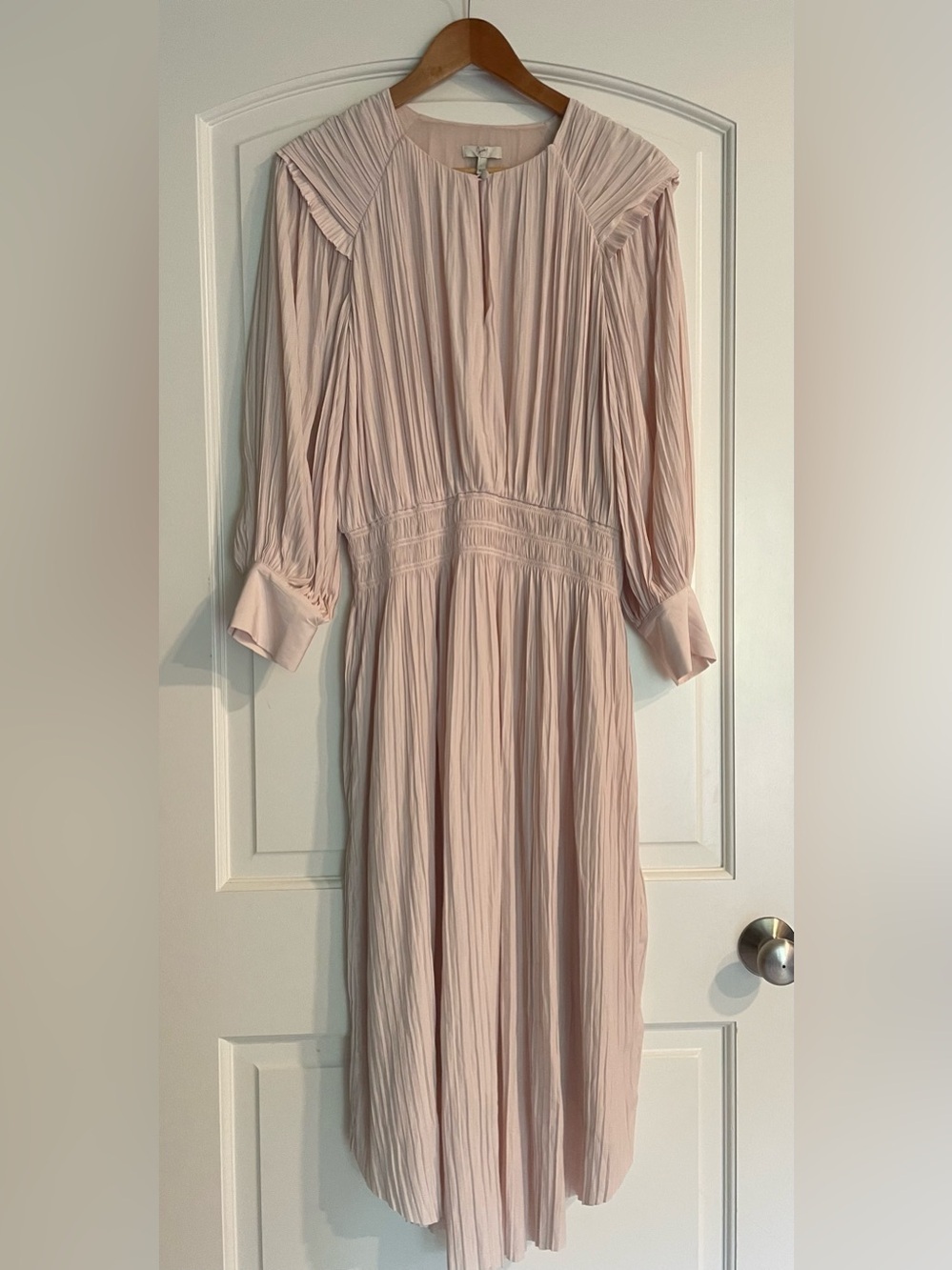 Joie Blush Solid Pleated Smocked Long-Sleeve Midi Dress